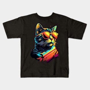 Retro Wave Bengal Cat Shirt Kids T-Shirt